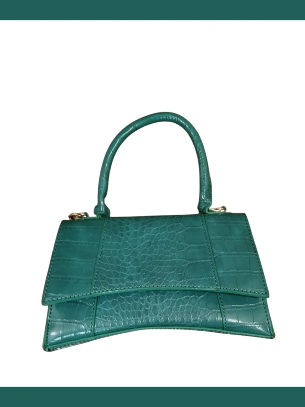 SHEIN Teal Croc-Embossed Top Handle Satchel